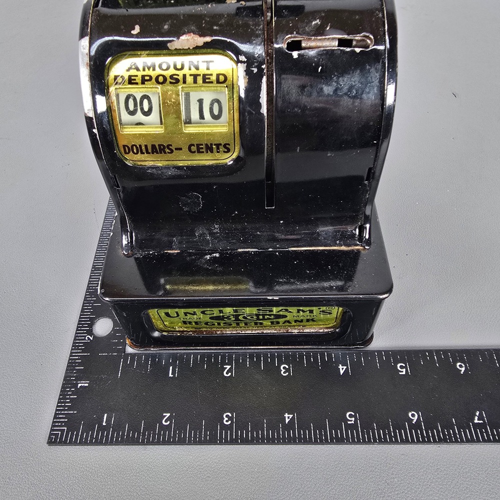 Vintage Uncle Sams 3 Coin Register Bank Black Tin Mechanical Toy Made in Japan - Picture 16 of 16
